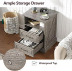 Nightstand with Charging Station,18" Wide End Table with 2 Large Drawers & Metal Handles,Rustic Farmhouse Wood Small Dresser,Bedside Table,Modern Chest of Drawers for Bedroom,Living Room,Dark Grey