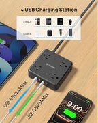 TROND 360° Rotating Flat Plug Power Strip, 10FT Flat Extension Cord with Multiple Outlets 4 USB (2 USB C), Wall Mount Surge Protector 1440 Joules for Home Office Travel Dorm Room Essentials, Black