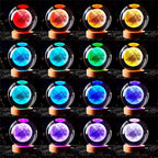 3D Moon Crystal Ball Lamp,3.15 inch Crystal Ball Night Light with Wooden Base,16 Colors Changing Light,Dimmable Remote Control,Desk lamp (F)