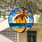 DASTOLL Stained Glass Window Hanging 4 Pcs Set Blue Orange Ocean Beach Theme 6.3" - Suncatcher Door Garden Sun Catcher Decor Birthday Christmas for Mom Woman Nana Men Wife