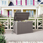 NUNU LAB Outdoor Storage Box, 45 Gallon Outside Deck Box Waterproof, Resin Outdoor Storage Cabinet With Lockable Lid, Backyard Storage Bench For Garden Tools, Patio Cushions, Pool Tools, Gray