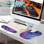 KUOSGM 2-in-1 Ergonomic Set, Wave Rise Keyboard Wrist Rest and Massage Bulge Slope Mouse Pad Wrist Support, Cushion Memory Foam Integrated to Relieve Wrist Pain, Galaxy