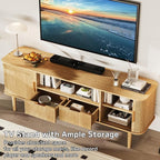 DAMCROP 62.4 Inch Fluted TV Stand, Modern Media Console Table with Sliding Tambour Door Farmhouse Sideboard Buffet Cabinet Fits TVs up to 75 inch, Wood Entertainment Center for Living Room(Oak)