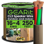 GEARit Outdoor Speaker Wire CL3 Rated, 16 Gauge Speaker Wire, Speaker Cable 250 ft for Outdoor Speakers, Patio, Garden, Backyard Audio, Direct Burial in Ground/in Wall, OFC (Brown, 4-Conductors)