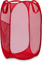 Handy Laundry Collapsible Mesh Pop Up Hamper with Wide Opening and Side Pocket - Breathable, Sturdy, Foldable, and Space-Saving Design for Clothes and Storage (Red)