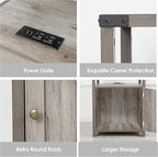 HOSEOKA Farmhouse Nightstand with Charging Station, Rustic End Table Bedroom with Storage Living Room Side Table Grey Night Stand Industrial Bedside Bed Table with USB Ports and Outlets