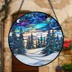 DASTOLL Stained Glass Window Hanging, Starry Sky Trees and Snow Sun Catchers Glass Panel Blue Suncatcher Decor for Birthday for Women, Men, Wife, Aunt, and Mom 9.8 in