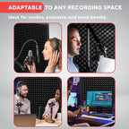 Pyle Microphone Isolation Panel with Height Adjustable Tripod Stand - High Density 2" Thick Foam Sound Dampening Wall - Foldable & Portable Mic Shield for Podcasts, Singing, Recording, Broadcasting
