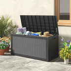 NUNU LAB 102 Gallon Large Waterproof Resin Deck Box, Lockable Outdoor Storage Box with Gas Lift, Patio Cushions, Garden Tools, Pool Supplies, Indoor Outdoor Storage Container, Black