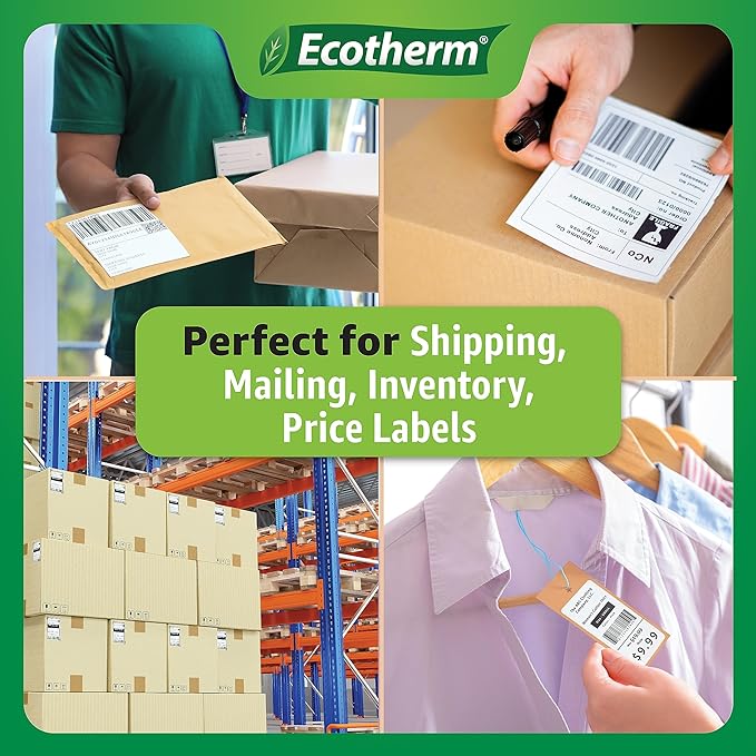 1.2" x .85" Thermal Labels | 4 Rolls | 8800 Labels | fits Zebra, Godex, Arkscan, iDPRT, Offnova Thermal Label Printers and More | Blank White Adhesive Stickers by Ecotherm