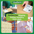 4" x 1" Thermal Labels | 6 Rolls | 15000 Labels | fits Zebra, Munbyn, Rollo, Godex, Arkscan, iDPRT, Offnova Thermal Label Printers and More | Blank White Adhesive Stickers by Ecotherm