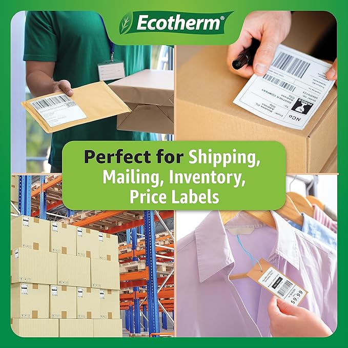 2.25" x 2.25" Thermal Labels | 4 Rolls | 2800 Labels | fits Zebra, Munbyn, Rollo, Godex, Arkscan, iDPRT, Offnova Thermal Label Printers and More | Blank White Adhesive Stickers by Ecotherm