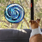 CRISGIF Stained Glass Window Hanging - Blue Abstract Swirl Suncatcher for Doors Garden Patio Unique Sun Catchers Decor Christmas Mother's Day Birthday Gifts for Women Men Mom Nana Friend 7.8 in