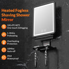 EASEHOLD Shower Mirror Fogless for Shaving, Heated LED Mirror with 3 Color Lights, Adjustable Anti Fog Razor Holder and Storage Tray, 5000mAh Rechargeable Light Up Mirror Bathroom for Men