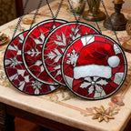 DASTOLL Stained Glass Window Hanging 4 Pcs Set Red Christmas Decorations Theme 7.8" - Suncatcher Door Garden Sun Catcher Decor Birthday for Mom Woman Nana Men Friend Wife
