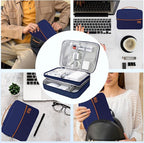 Electronics Organizer,Travel Cord Organizer Pouch, Portable Cable Organizer Bags, Waterproof Electronic Accessories Storage Case for Cables, Cords, Charger, Phone (Three Layer-NavyBlue)