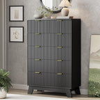 Xixini Fluted Dresser for Bedroom with 6 Drawers, 46" Tall Modern Chest of Drawers with Metal Handle, Wooden Dresser TV Stand, Wood Closet Clothes Storage Organizer for Living Room, Hallway, Black