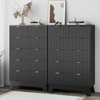 Xixini Fluted Dresser for Bedroom with 6 Drawers, 46" Tall Modern Chest of Drawers with Metal Handle, Wooden Dresser TV Stand, Wood Closet Clothes Storage Organizer for Living Room, Hallway, Black