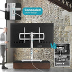 LLDEPLL Universal TV Stand Tabletop TV Mount with Power Outlet for 50-90 Inch OLED LED Monitors, 9 Levels Height Adjustment, Ambient Lighting on The Bottom Holds up to 150lbs, White Max Vesa 600x400mm