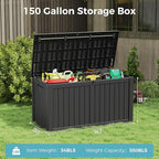 NUNU LAB 151 Gallon Outdoor Storage Box,Resin Large Sturdy Deck Box, Backyard Outside Storage Box Waterproof with Double Wall Panels,Package Delivery Garden Outdoor Hose Storage Bin,Black