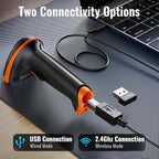 Tera Barcode Scanner Wireless 1D Laser Cordless Barcode Reader with Battery Level Indicator, Versatile 2 in 1 2.4Ghz Wireless and USB 2.0 Wired