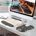 KUOSGM 2-in-1 Ergonomic Set, Wave Rise Keyboard Wrist Rest and Massage Bulge Slope Mouse Pad Wrist Support, Cushion Memory Foam Integrated to Relieve Wrist Pain, Constellation