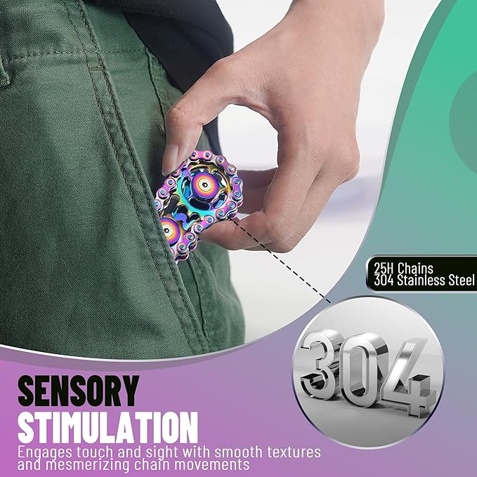 Valentines Day Gifts for Teens Boys Metal Fidget Spinner Toys for Adults Figette Bike Chain Roller Cool Gadgets ADHD Anxiety Stress Relief Items Figet Desk Offices EDC Men Christmas Stocking Stuffers