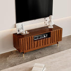 ATJafurn 55‘’ Brown Walnut Finish TV Stand for 32/43/55 Inch TVs, Mid Century Modern Wood Media Console Entertainment Center with Drawer and 2 Cabinets for Living Room Bedroom