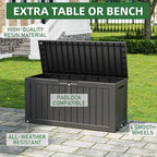 NUNU LAB Outdoor Storage Box, 80 Gallon Large Resin Sturdy Deck Box, Backyard Outside Storage Box Waterproof, Package Delivery Garden Hose Storage Bin Tool
