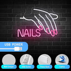 Nails Salon Neon Sign Dimmable Neon Light for Wall Decor Powered by USB Adapter for Beauty Store Room Gift Light and Shop Decorative Signs (17x12inches)