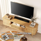 DAMCROP 62.4 Inch Fluted TV Stand, Modern Media Console Table with Sliding Tambour Door Farmhouse Sideboard Buffet Cabinet Fits TVs up to 75 inch, Wood Entertainment Center for Living Room(Oak)