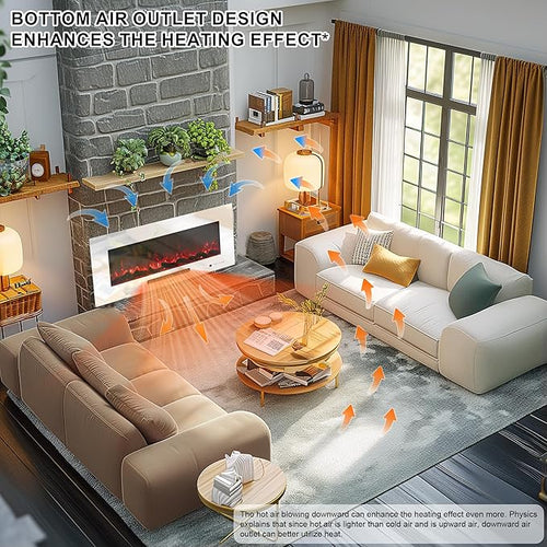 50" Electric Fireplace, Recessed & Wall Mounted Fireplace Heater 13 * 13 Colors Flame &Fuel Bed w/5 Dimmer, Touchscreen &Remote Control Temp, Overheating Protect, Hardwired, 1500W, White