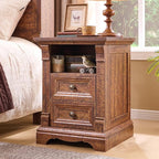 T4TREAM Farmhouse Nightstand Set of 2, 18" Sofa Side Table with Charging Station, Wooden End Table w/Roman Column, Bedside Cabinet for Bedroom, Living Room, Reclaimed Barnwood