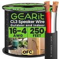GEARit Outdoor Speaker Wire CL3 Rated, 16 Gauge Speaker Wire, Speaker Cable 250 ft for Outdoor Speakers, Patio, Garden, Backyard Audio, Direct Burial in Ground/in Wall, OFC (Black, 4-Conductors)