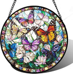 DASTOLL Stained Glass Window Hanging, Colorful Butterfly Suncatcher for Doors Home Sun Catchers Decoration and Christmas, Mother's Day Birthday Gifts for Women, Men, and Mom 14.9x14.9 in