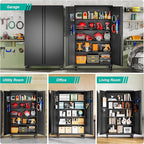 SISESOL Wide & Deep Metal Storage Cabinet with Wheels,Tall Rolling Garage Storage Cabinet with Lock,Black Metal Cabinets with Pegboards and Shelves,Tool Locker for Garage,Home,Office,43''Wx 20''Dx71"H