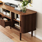 DAMCROP 62.4 Inch Fluted TV Stand, Modern Media Console Table with Sliding Tambour Door Farmhouse Sideboard Buffet Cabinet Fits TVs up to 75 inch, Wood Entertainment Center for Living Room(Dark Wood)