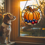 DASTOLL Stained Glass Window Hanging Fall Pumpkin Berries Large 11.8" - Suncatcher Door Garden Kitchen Sunroom Sun Catcher Autumn Home Decor Birthday for Mom Grandma Men Woman
