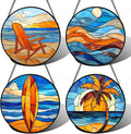 DASTOLL Stained Glass Window Hanging 4 Pcs Set Blue Orange Ocean Beach Theme 7.8" - Suncatcher Door Garden Sun Catcher Decor Birthday Christmas for Mom Woman Nana Men Wife