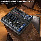 Pyle Professional 6 Channel Audio Mixer with Bluetooth - DJ Sound Board - USB Computer Input - Built-in MP3 Player - 48V Phantom Power - 3 Band EQ - 16-Bit DSP FX - Band, Studio Ready - PMXU63BT