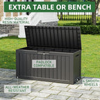 NUNU LAB 75 Gallon Outdoor Storage Box,Large Resin Sturdy Deck Box, Backyard Outside Storage Box Waterproof with Double Wall Panels,Package Delivery Garden Hose Storage Bin Outdoor Tool