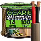 GEARit Outdoor Speaker Wire CL3 Rated, 14 Gauge Speaker Wire, Speaker Cable 100 ft for Outdoor Speakers, Patio, Garden, Backyard Audio, Direct Burial in Ground/in Wall, OFC (Brown, 2-Conductors)