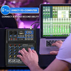 Pyle Professional 4 Channel Audio Mixer with Bluetooth - DJ Sound Board - USB Computer Input - Built-in MP3 Player - 48V Phantom Power - 3 Band EQ - 16-Bit DSP FX - Band, Studio Ready - PMXU43BT