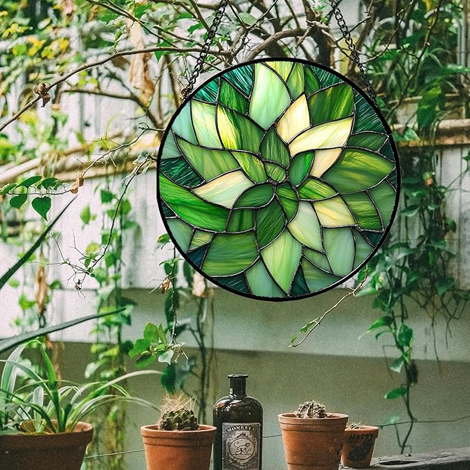 CRISGIF Stained Glass Window Hanging - Ireland Green Suncatcher for Doors Garden Patio Sun Catchers Decor Mother's St. Patrick's Day Birthday for Women Men Mom Nana Friend15 in