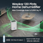 Waykar 120 Pints 2025 Energy Star Home Dehumidifier for Spaces up to 6,000 Sq. Ft at Home, in Basements and Large Rooms with Drain Hose, Handle, Auto Defrost and Self-Drying