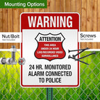 Warning 24 HR. Monitored Alarm Connected To Police Sign, 24x30 Inches, 3M EGP Reflective, Rust Free .080 Aluminum, Fade Resistant, Made in USA by My Sign Center
