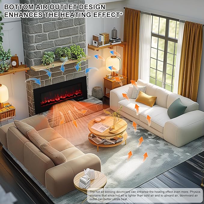 84 inches Electric Fireplace, Recessed & Wall Mounted Fireplace Heater 13 * 13 Colors Flame &Fuel Bed w/5 Dimmer, Touchscreen &Remote Control Temp, Overheating Protect, Hardwired, 1500W, Black