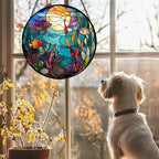 AMDERVEN Stained Glass Window Hanging - Blue Ocean World Small Fish Coral Sun Catcher for Door Garden Home Decor Sea Suncatcher Christmas Mother's Day Birthday Gifts for Women Men Mom Nana 11.8 in