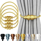 Nieffeiy Magnetic Curtain Tiebacks Outdoor Curtain Tie Backs Rope Decorative Magnetic Curtain Holders for Drapes Window Treatment Holdbacks, Gold 4Pack