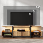 TV Stand with LED Lights and Storage cabinet for TVs up to 55"/65'', Modern Entertainment Center with Open Shelf, TV Cabinet, Media Console Table with Fluted Doors for Living Room, Bedroom, Oak
